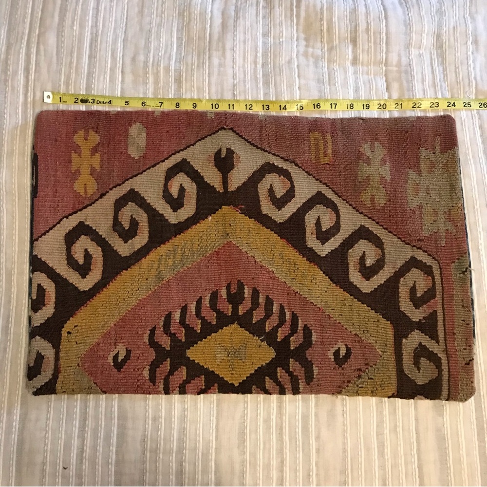 Turkish woven rug pillowcase w blue tie dye backing